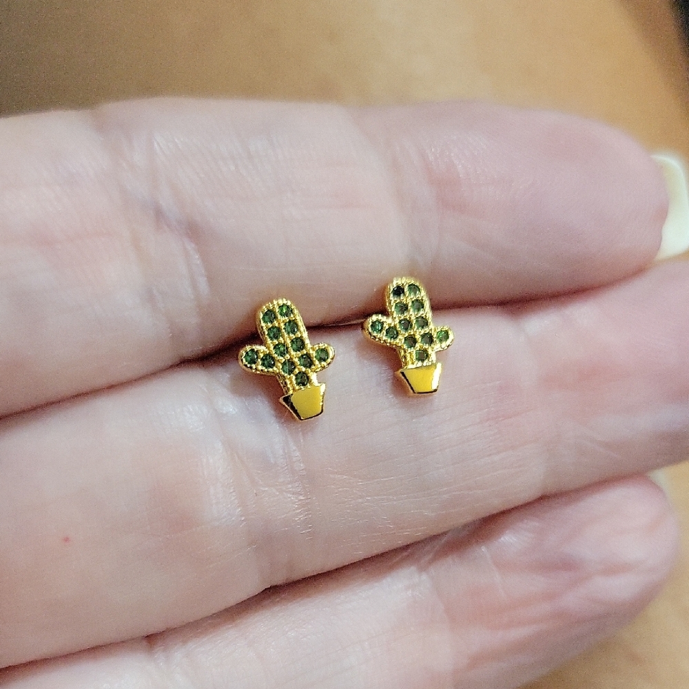 Tiny Cactus Shimmer Sterling Silver Stud Earrings